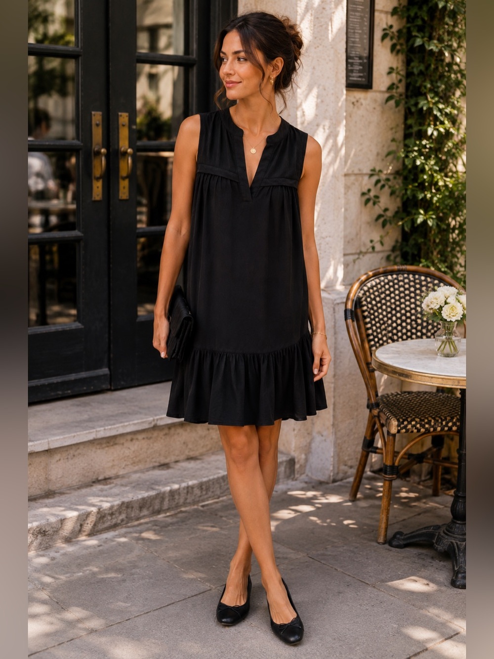 J.Crew Black Ruffle Hem Mini Dress Size S Romantic 100% Viscose